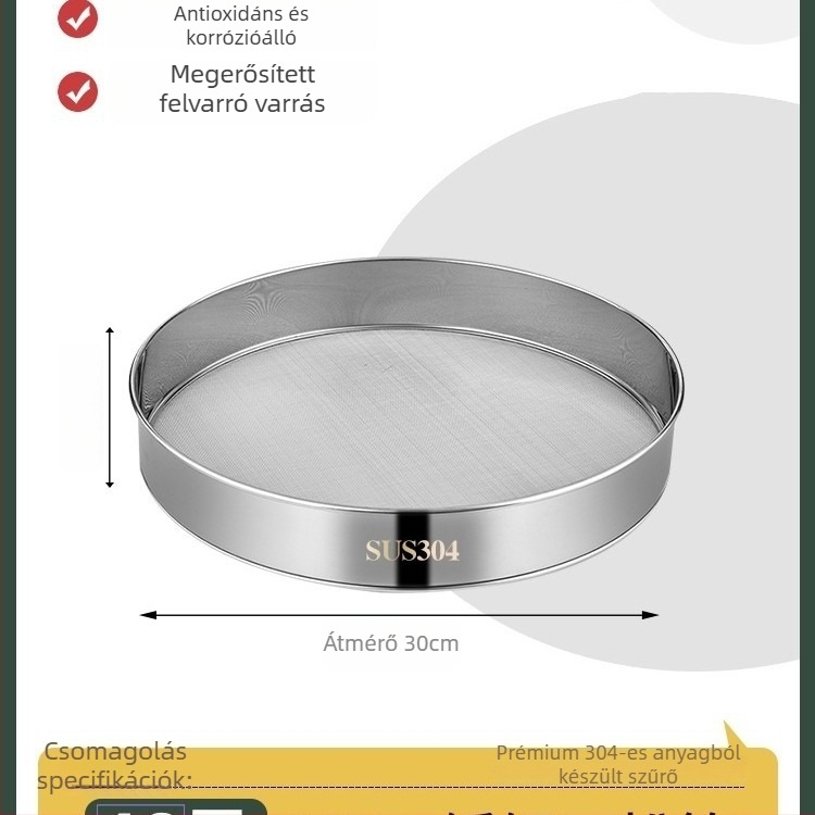 304 rozsdamentes acél liszt-szitó, ultrafin hálóval, 40/60 szem a sütéshez