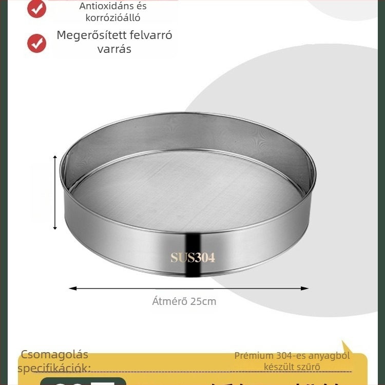 304 rozsdamentes acél liszt-szitó, ultrafin hálóval, 40/60 szem a sütéshez