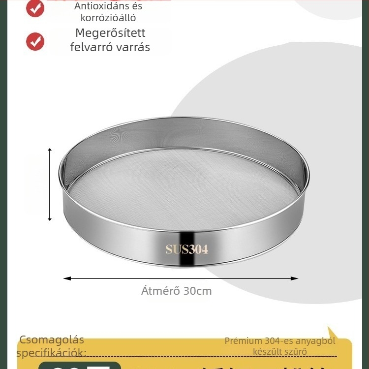 304 rozsdamentes acél liszt-szitó, ultrafin hálóval, 40/60 szem a sütéshez