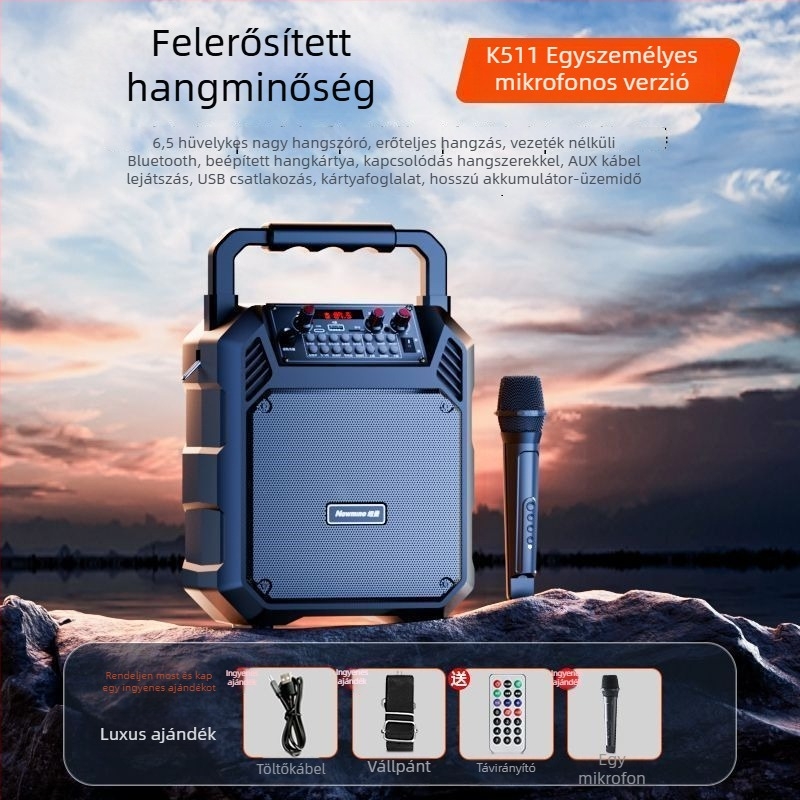 Bluetooth hordozható hangszóró otthonra és kültérre, Bluetooth/USB/3,5 mm kapcsolódás, IPX4 vízálló, beépített 1200–2000 mAh akkumulátor, frekvencia-válasz 40 Hz–20 kHz, SNR ≥100 dB
