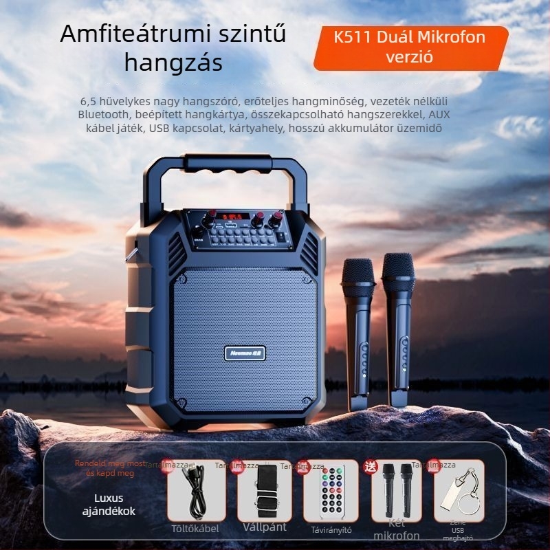 Bluetooth hordozható hangszóró otthonra és kültérre, Bluetooth/USB/3,5 mm kapcsolódás, IPX4 vízálló, beépített 1200–2000 mAh akkumulátor, frekvencia-válasz 40 Hz–20 kHz, SNR ≥100 dB