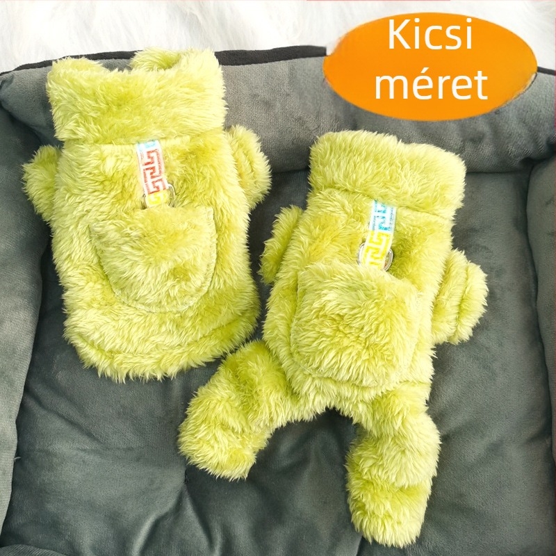 Plüss őszi–téli ruházat ultra-kis testű kutyáknak és macskáknak; négylábúak, mini méret, meleg és vastag.