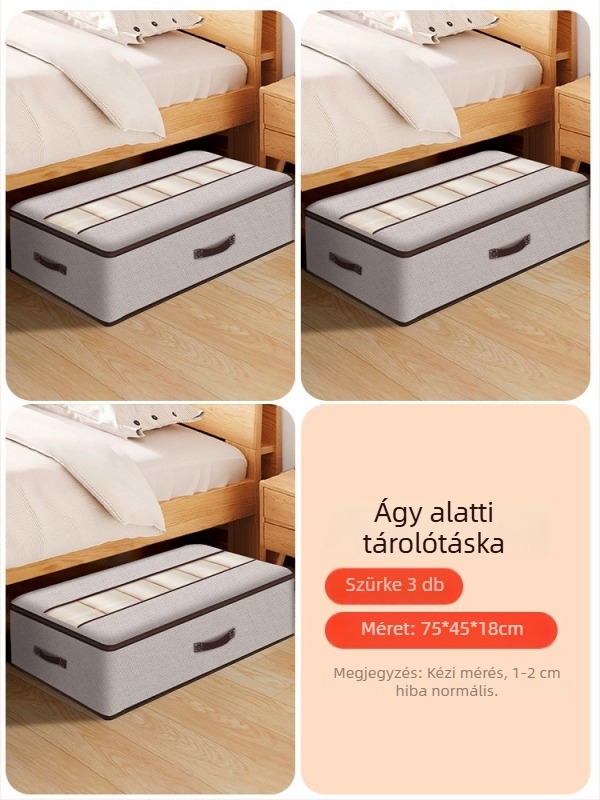 Ágy alatti ruhatároló doboz – fiók típusú, 65 L kapacitás, pamut anyag, sík rendező, kézzel vihető