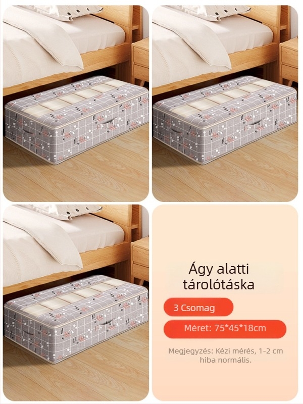 Ágy alatti ruhatároló doboz – fiók típusú, 65 L kapacitás, pamut anyag, sík rendező, kézzel vihető