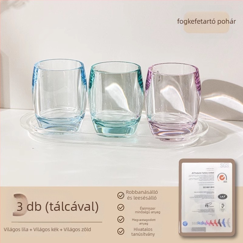 Fogkefés pohár, átlátszó akril, vastag falú, cseppálló, pároknak (Anyag: Műanyag; Élelmiszerrel érintkező PC; Logó nyomtatása: Igen; Személyre szabás: Igen)