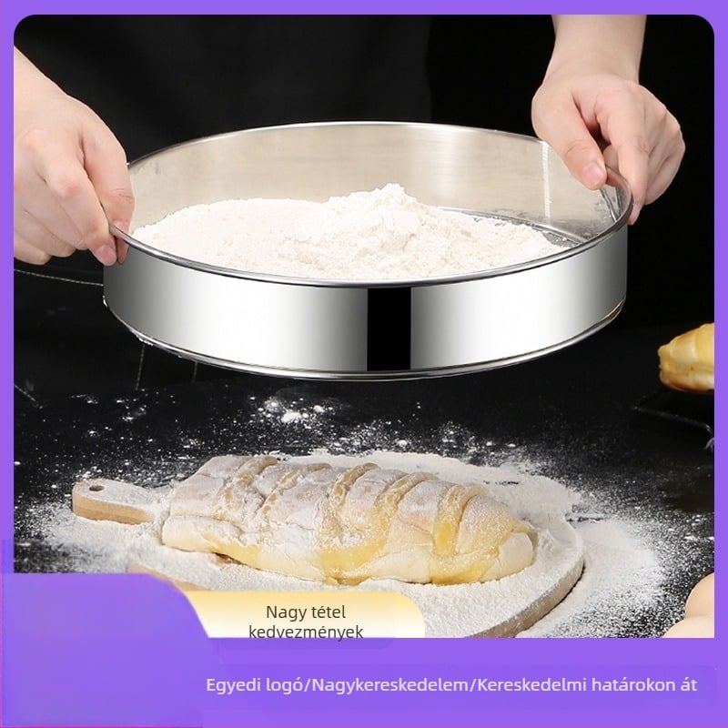 Runnuo 304 rozsdamentes acél lisztszitó, kézi használatú, ultrafin 60-mesh szita, eredet: Čao-zhou, Guangdong