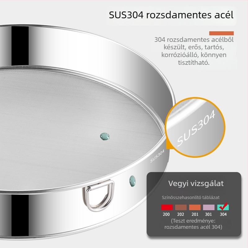 Runnuo 304 rozsdamentes acél lisztszitó, kézi használatú, ultrafin 60-mesh szita, eredet: Čao-zhou, Guangdong