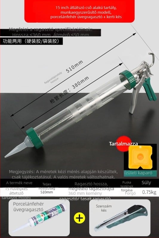 Üveghez ragasztópisztoly, automata, munkaerő-megtakarító, szerkezeti ragasztópisztoly építéshez