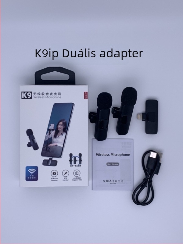 K9 lavalier mikrofon, vezetékes professzionális felvételhez és élő közvetítéshez, SNR ≥70 dB, beépített akkumulátor, 5V/5W, üzemidő 1-3 óra