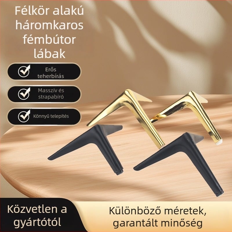 Félkörívű háromágú fém bútorlábak kávéasztalhoz és kanapóhoz - réz, öntés, modern minimalizmus, univerzális illeszkedés