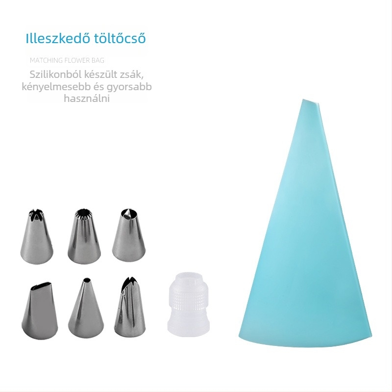 Rozsdamentes acél díszítőcső és díszítő tasak készlet torták dekorálásához, dobozban csomagolva, modern minimalist stílus