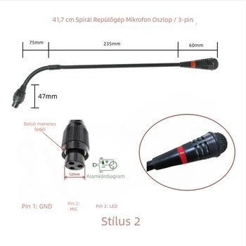 Gooseneck konferenciás mikrofon három-pontos négyvezetékes repülőcsatlakozóval, kábeles, 20Hz-20kHz, SNR ≥70dB