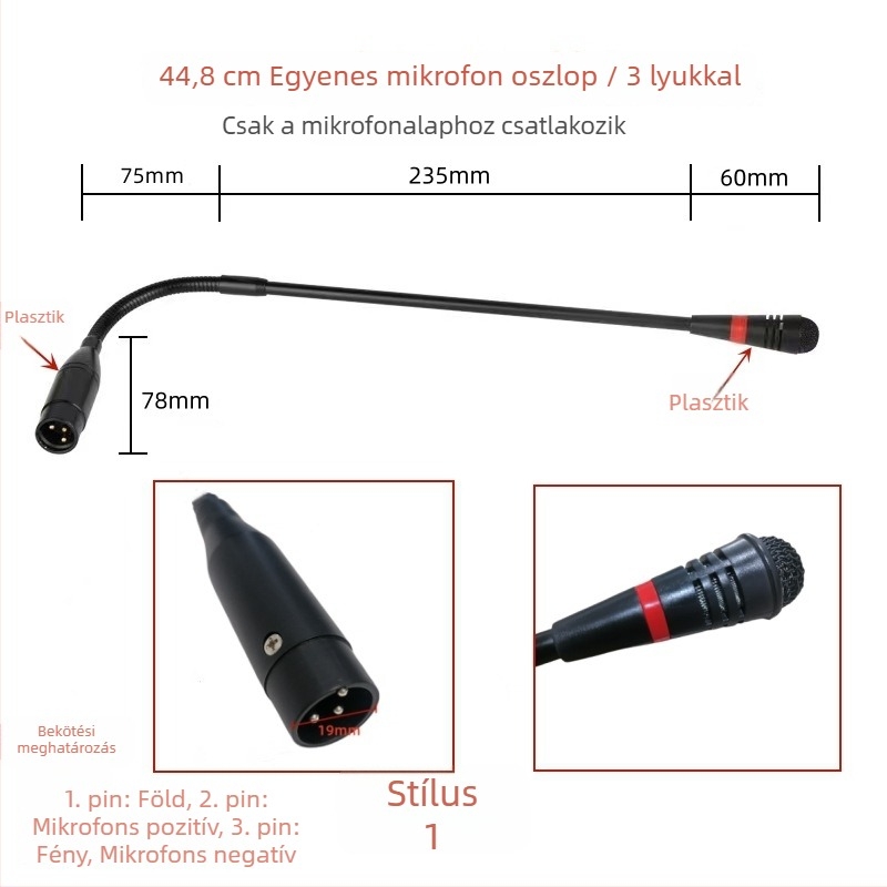 Gooseneck konferenciás mikrofon három-pontos négyvezetékes repülőcsatlakozóval, kábeles, 20Hz-20kHz, SNR ≥70dB