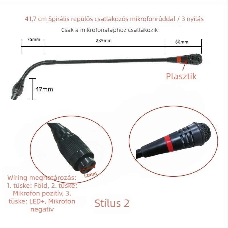 Gooseneck konferenciás mikrofon három-pontos négyvezetékes repülőcsatlakozóval, kábeles, 20Hz-20kHz, SNR ≥70dB