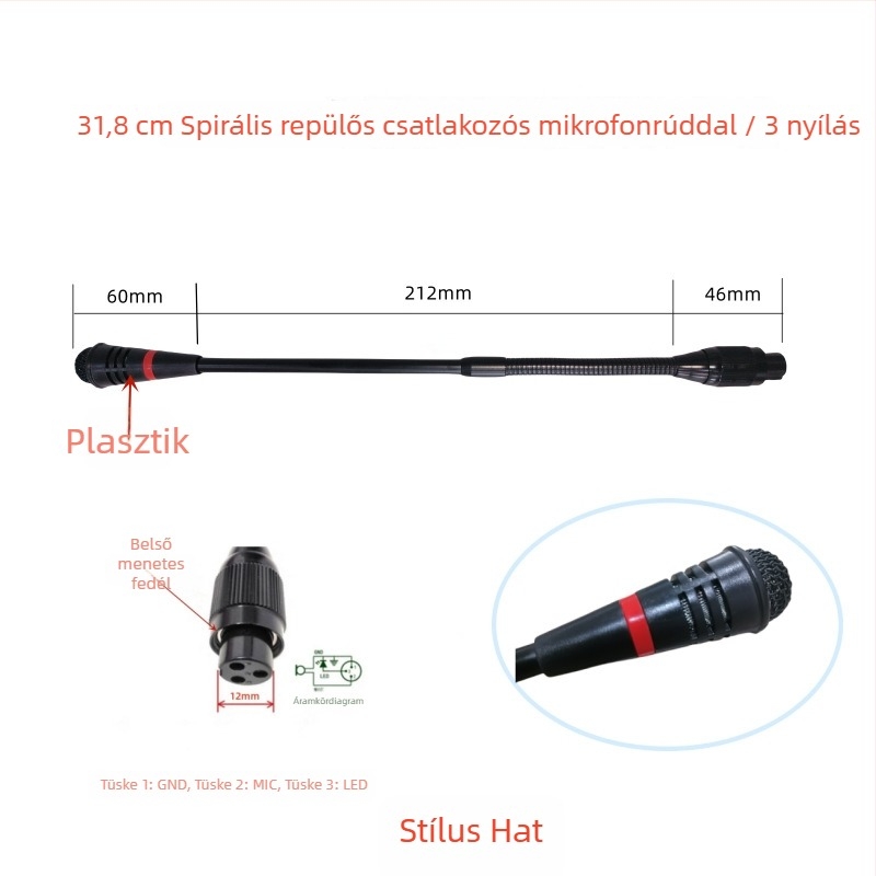 Gooseneck konferenciás mikrofon három-pontos négyvezetékes repülőcsatlakozóval, kábeles, 20Hz-20kHz, SNR ≥70dB
