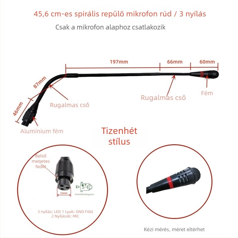 Gooseneck konferenciás mikrofon három-pontos négyvezetékes repülőcsatlakozóval, kábeles, 20Hz-20kHz, SNR ≥70dB