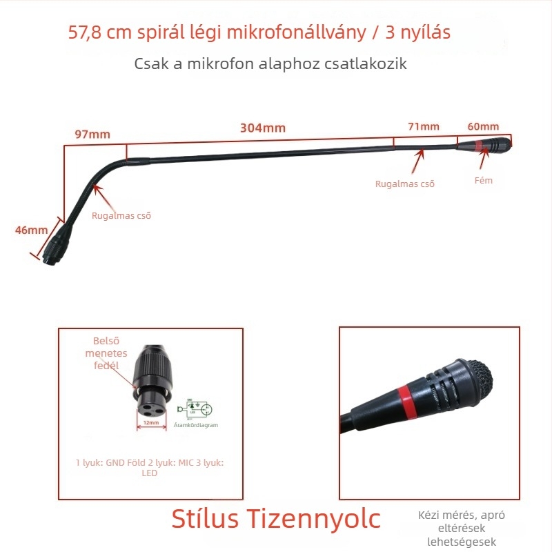 Gooseneck konferenciás mikrofon három-pontos négyvezetékes repülőcsatlakozóval, kábeles, 20Hz-20kHz, SNR ≥70dB