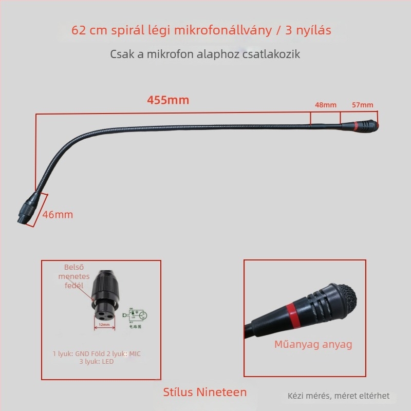 Gooseneck konferenciás mikrofon három-pontos négyvezetékes repülőcsatlakozóval, kábeles, 20Hz-20kHz, SNR ≥70dB