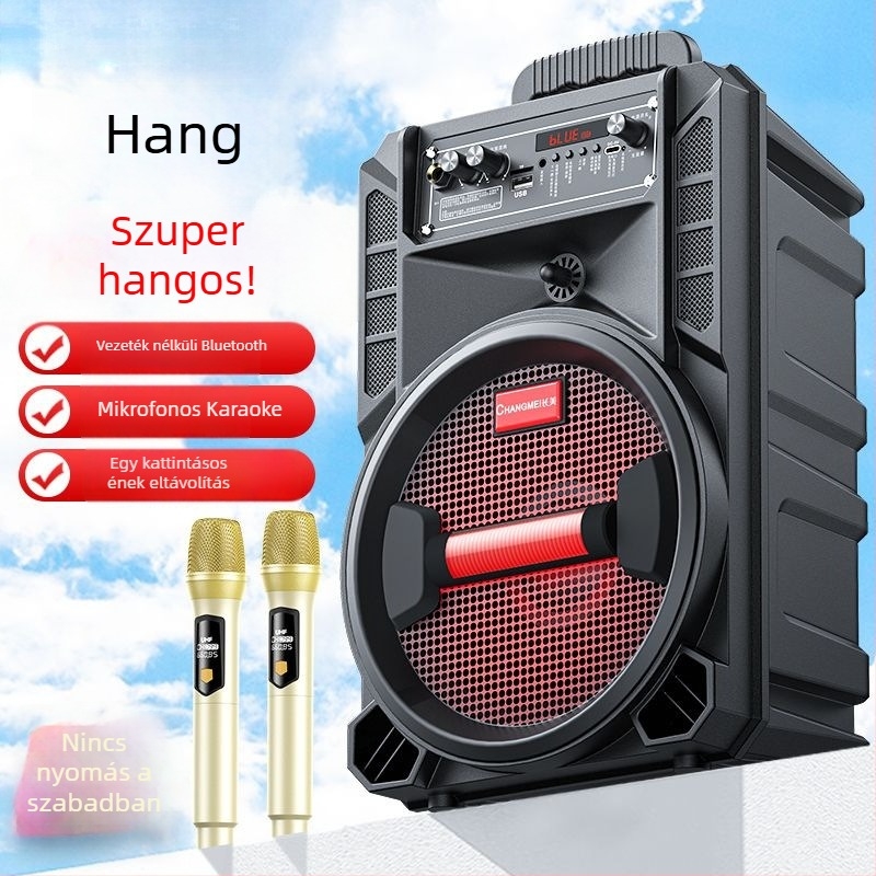 Bluetooth karaoke hangszóró beépített akkumulátorral, hordozható kültéri használatra, nagy hangerő