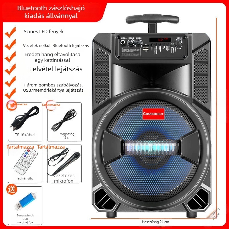 Bluetooth karaoke hangszóró beépített akkumulátorral, hordozható kültéri használatra, nagy hangerő
