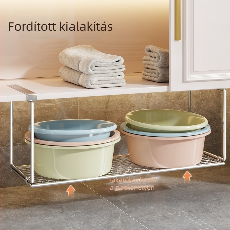 Fürdőszobai mosdó alatti tároló állvány, vasból, akasztó típus, 1 polc, modern minimál stílus