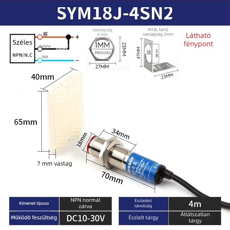 M18 lézeres érzékelő SYM18J-D50N1 diffúz infravörös fotóelektrikus kapcsoló, IP66