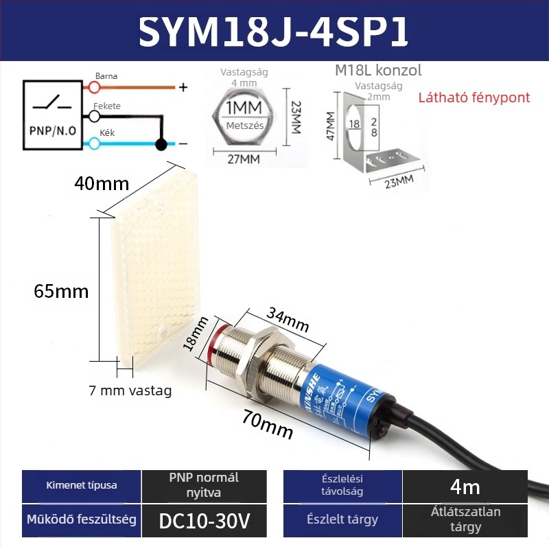 M18 lézeres érzékelő SYM18J-D50N1 diffúz infravörös fotóelektrikus kapcsoló, IP66