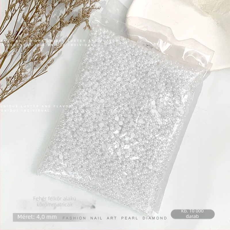 Rose forest gyöngyös műkörmös dekorációkészlet — félkör alakú, sík aljú gyöngyök; Anyagok: műanyag, gyöngy, gyanta; Minták: virág, szerelem, vízcsepp