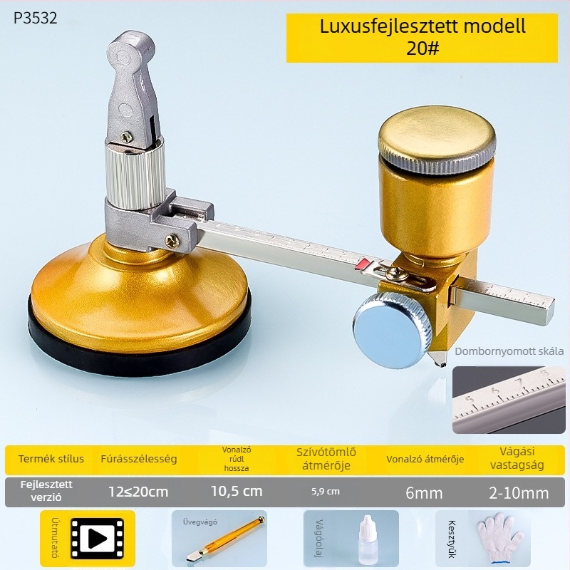 Többfunkciós üvegkörvágó kés olajat töltő görgővel, ipari osztály, vastagított kialakítás