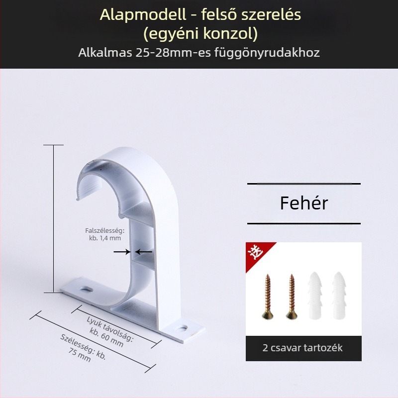 Függönyrúdtartó, alumíniumötvözetből, római rúdstílus, falra szerelhető, dupla rúd