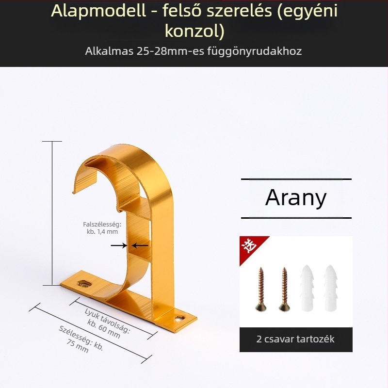 Függönyrúdtartó, alumíniumötvözetből, római rúdstílus, falra szerelhető, dupla rúd