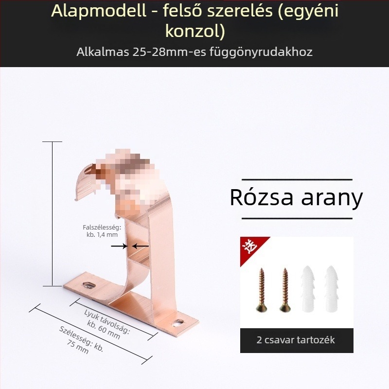 Függönyrúdtartó, alumíniumötvözetből, római rúdstílus, falra szerelhető, dupla rúd