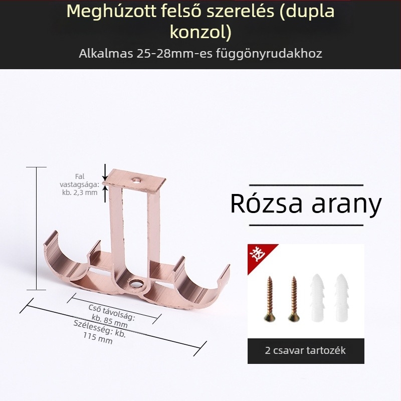 Függönyrúdtartó, alumíniumötvözetből, római rúdstílus, falra szerelhető, dupla rúd