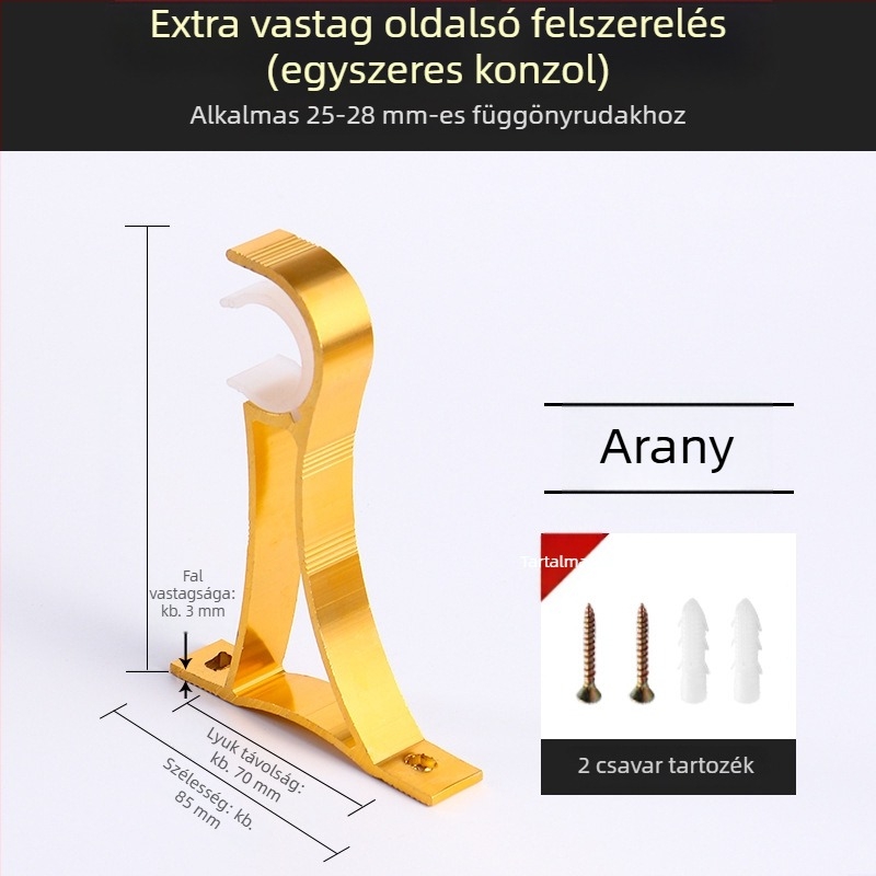 Függönyrúdtartó, alumíniumötvözetből, római rúdstílus, falra szerelhető, dupla rúd