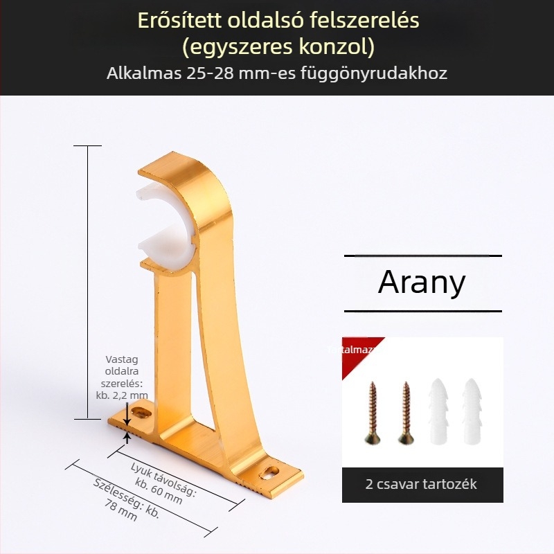 Függönyrúdtartó, alumíniumötvözetből, római rúdstílus, falra szerelhető, dupla rúd