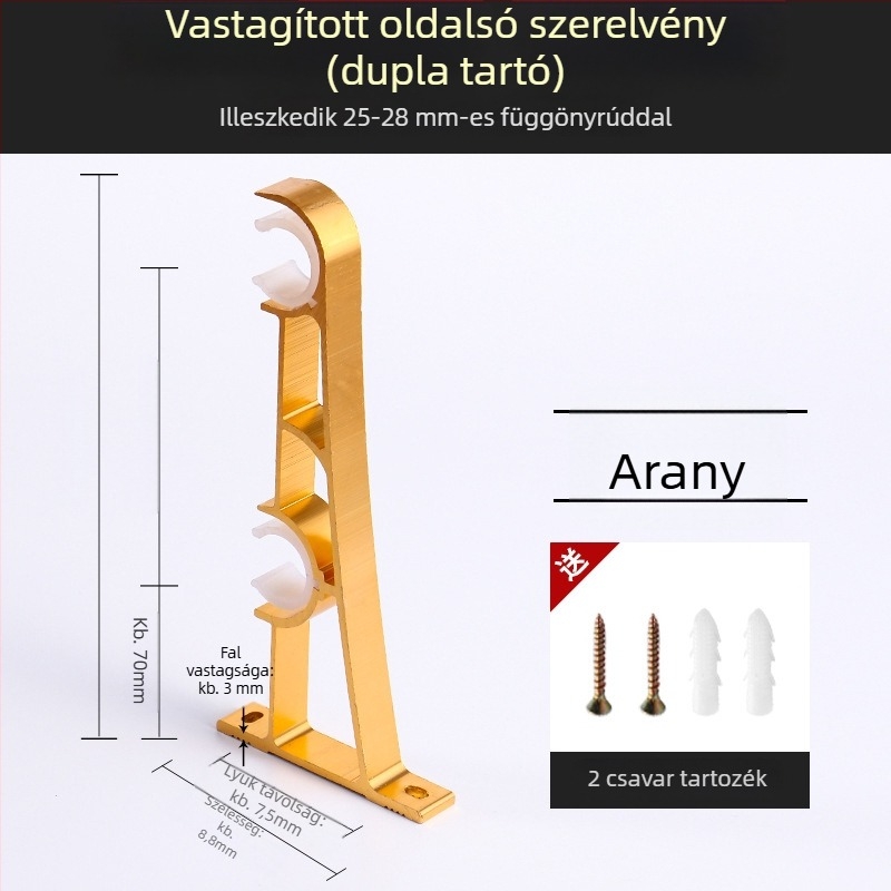 Függönyrúdtartó, alumíniumötvözetből, római rúdstílus, falra szerelhető, dupla rúd