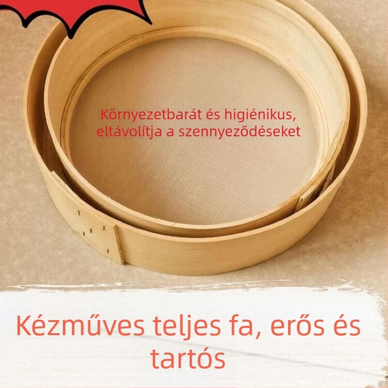 Kézzel készített fa liszt-szita kör alakú kosárral – vidéki stílus