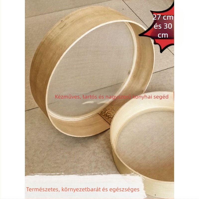 Kézzel készített fa liszt-szita kör alakú kosárral – vidéki stílus