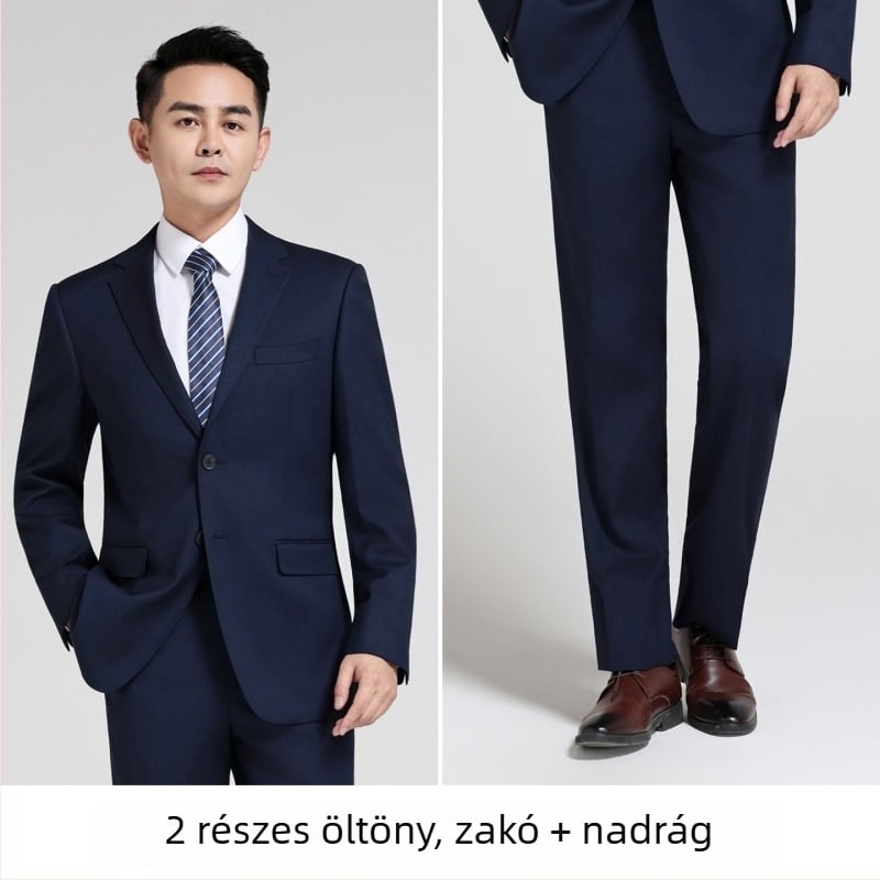 Houndstooth mintás férfi öltöny szett, géppel mosható, egysoros, kétgombos zárás, lapos gallér, poliészter-keverék