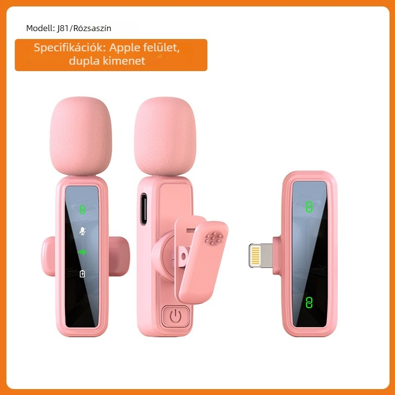 J86 Lavalier mikrofon rendszer, Bluetooth 5.1, 2 csatorna, frekvencia-tartomány 20 Hz–20 kHz, beépített 50–100 mAh akkumulátor, üzemidő 6–8 óra, 3-in-1 telefonra, kamerára és hangra