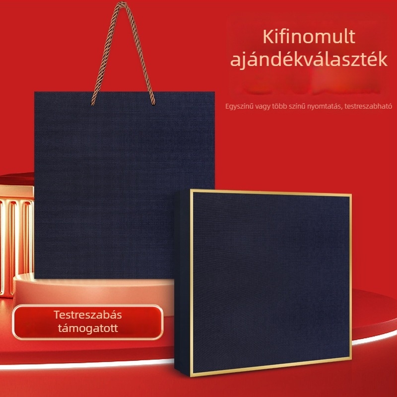 Üzleti ajándékcsomag termosz pohárral, jegyzetfüzettel, egyedi logóval és irodai ajándékdobozzal