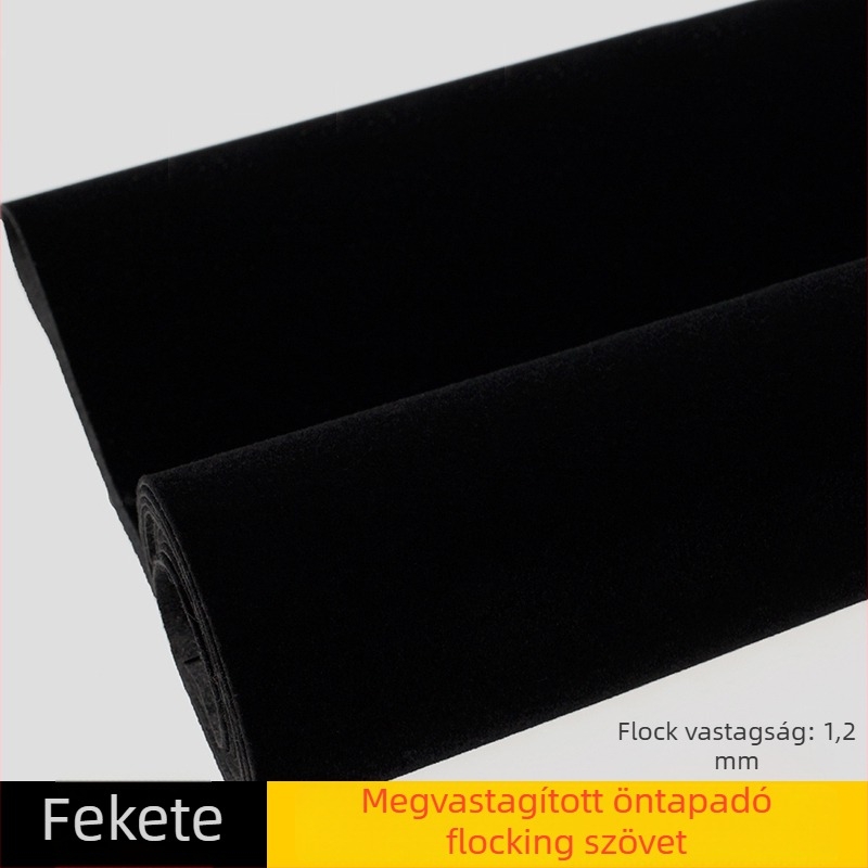 Vastagított öntapadós velúr flockált szövet hátlappal, szintetikus rost, fényelnyelő védelem, közvetlen alkalmazás