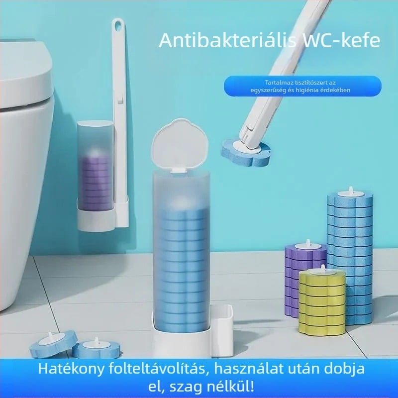 Egyszer használatos WC-kefe készlet, falra szerelhető, mosható, antibakteriális fejűek (24/48/72), illatok: citrom, levendula, óceán