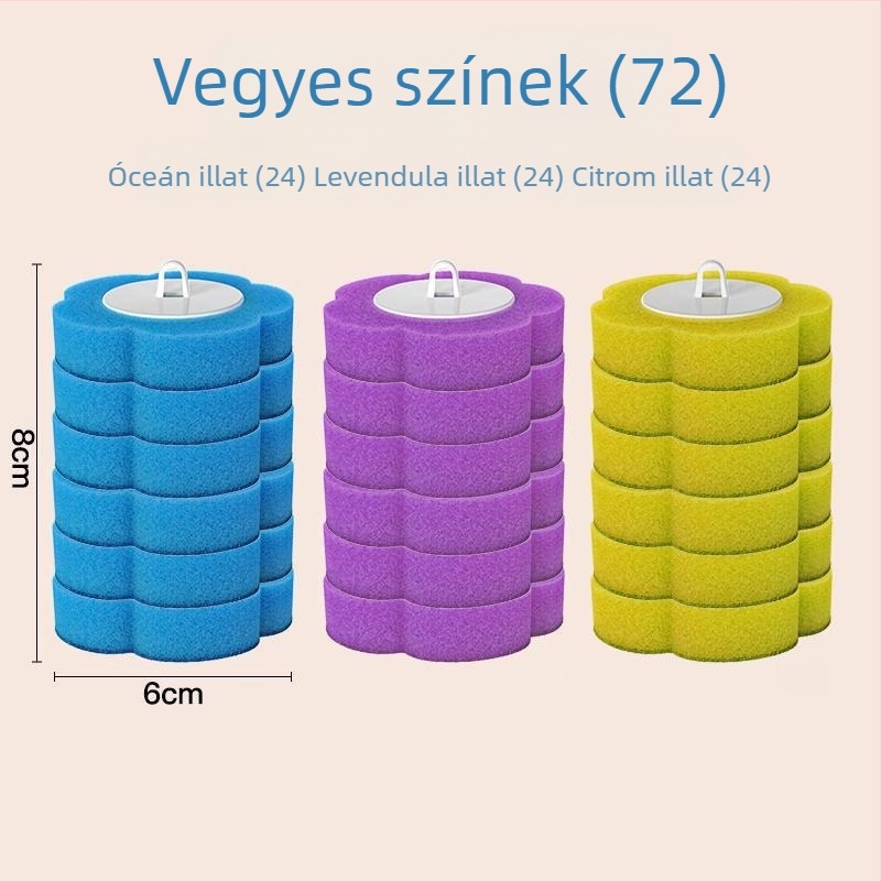Egyszer használatos WC-kefe készlet, falra szerelhető, mosható, antibakteriális fejűek (24/48/72), illatok: citrom, levendula, óceán