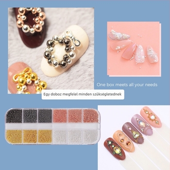 Monja körömdíszítéshez való fém gyöngy készlet, hosszú csíkos csomagolásban, Candy mintázat, 67 g