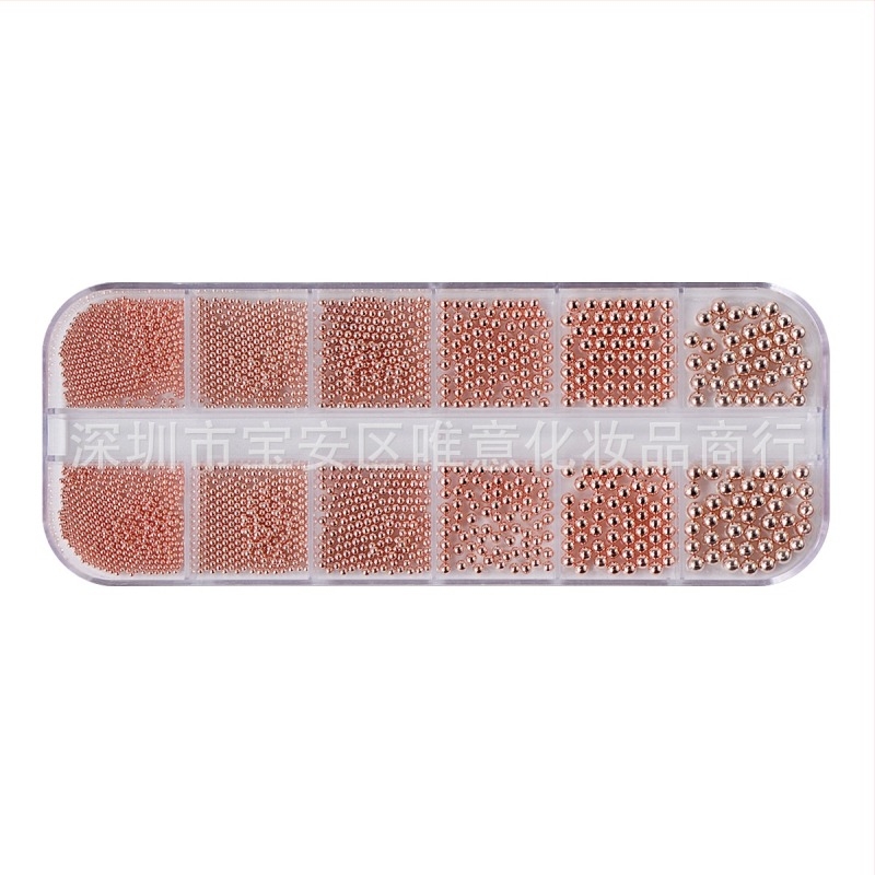 Monja körömdíszítéshez való fém gyöngy készlet, hosszú csíkos csomagolásban, Candy mintázat, 67 g