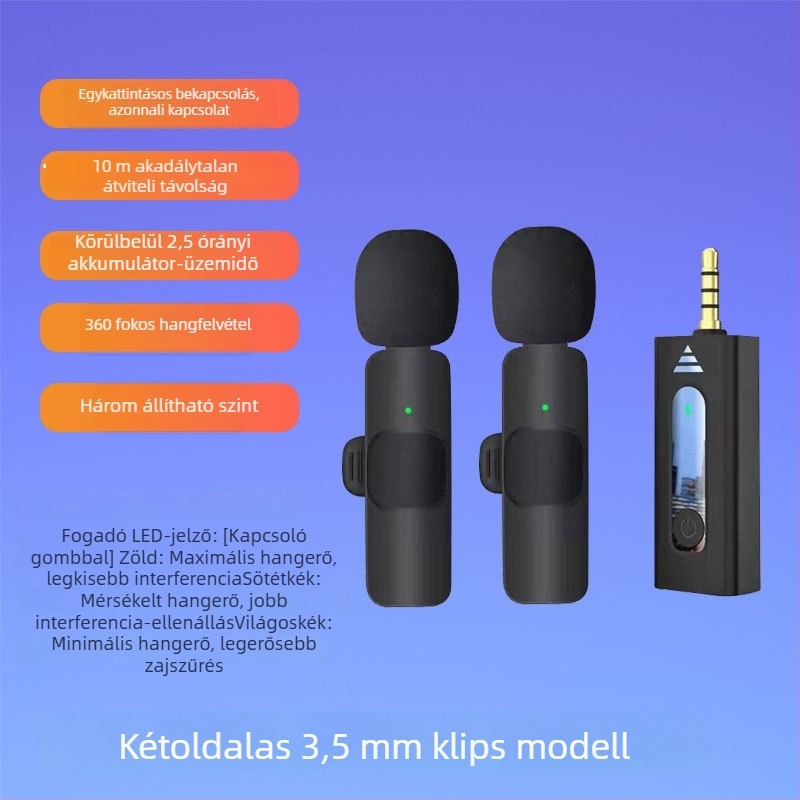 Klipszes lavalier mikrofon – dinamikus kapszula, zajcsökkentés, modell K35, SNR ≥70 dB, irányváltható kapcsoló