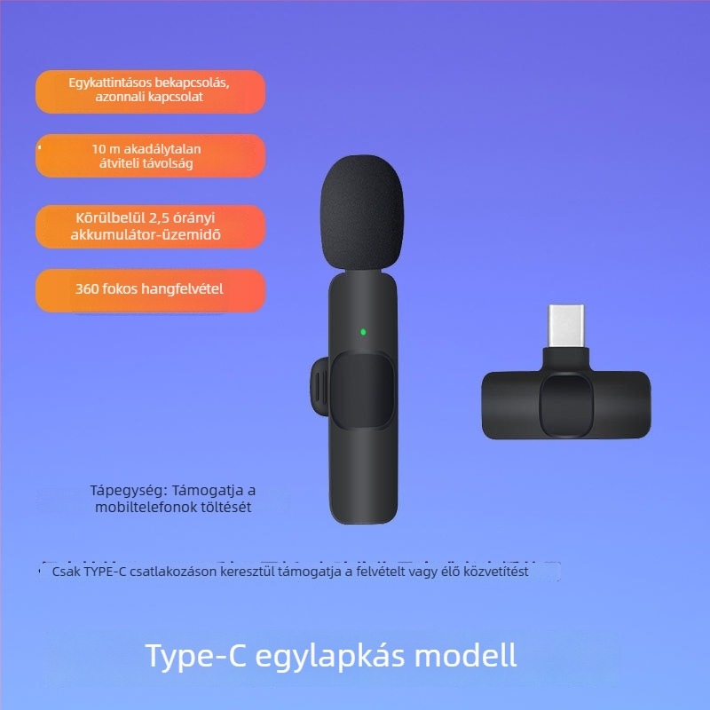 Klipszes lavalier mikrofon – dinamikus kapszula, zajcsökkentés, modell K35, SNR ≥70 dB, irányváltható kapcsoló