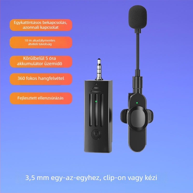 Klipszes lavalier mikrofon – dinamikus kapszula, zajcsökkentés, modell K35, SNR ≥70 dB, irányváltható kapcsoló