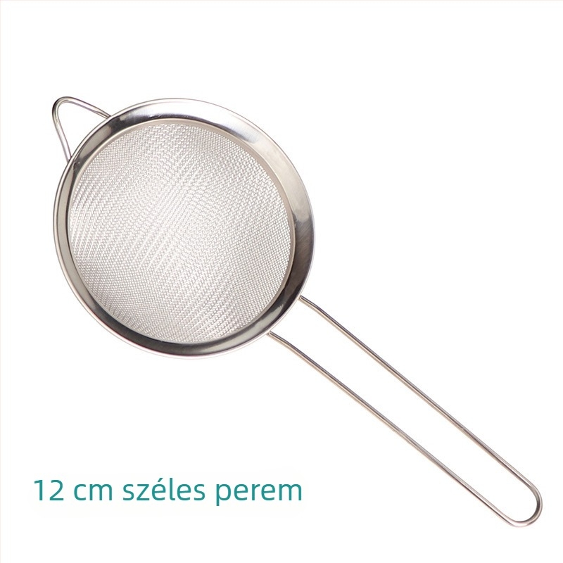 Rozsdamentes acél lisztszitó hálószerkezettel, kézben tartható, olaj lecsöpögtetésére és hab eltávolítására, szója tej szűrő